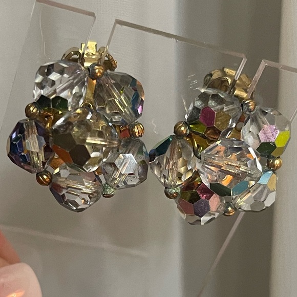 Vintage Art Deco AB Crystal Clip On Earrings - Picture 5 of 9